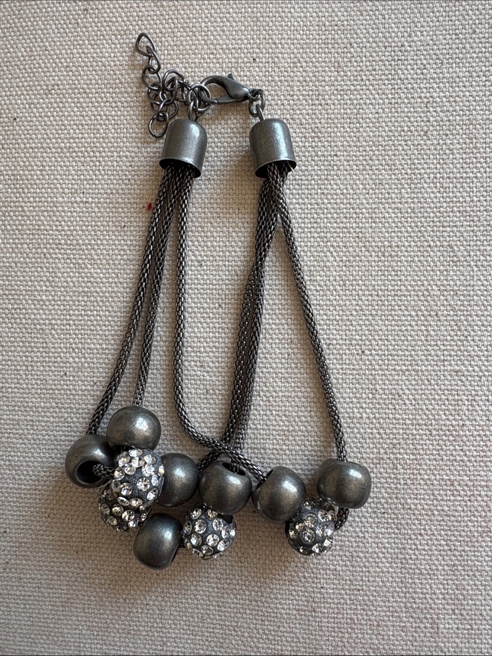 Rhinestone Accent Gunmetal Multi-Strand Bracelet